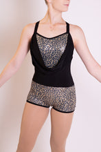 Load image into Gallery viewer, Black and Leopard sequin romper