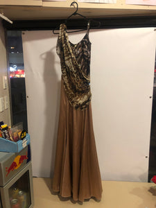 Brown Silk beaded dress with Tiger print Wrap