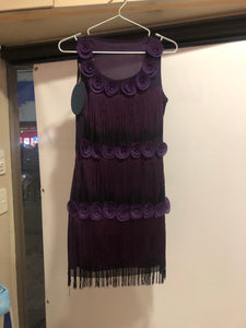 Dark plum Latin Dress with fringe