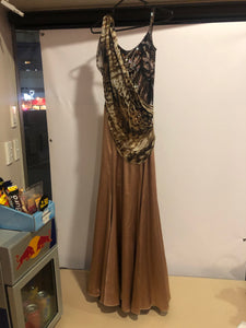 Brown Silk beaded dress with Tiger print Wrap